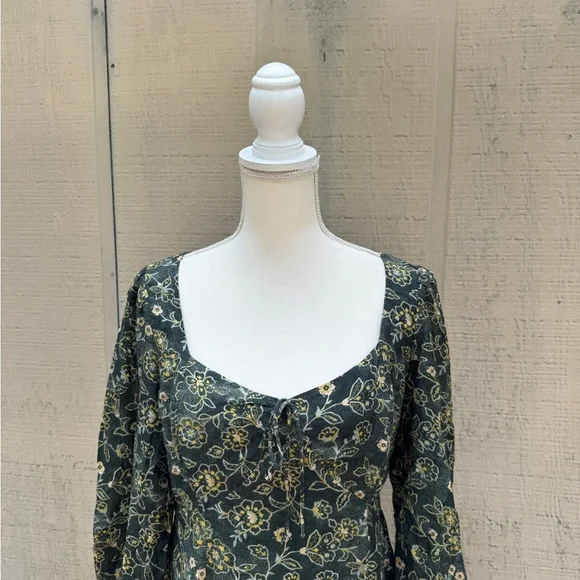J. Crew Green Floral Boho Mini Dress w Sweetheart Neckline - Picture 4 of 10